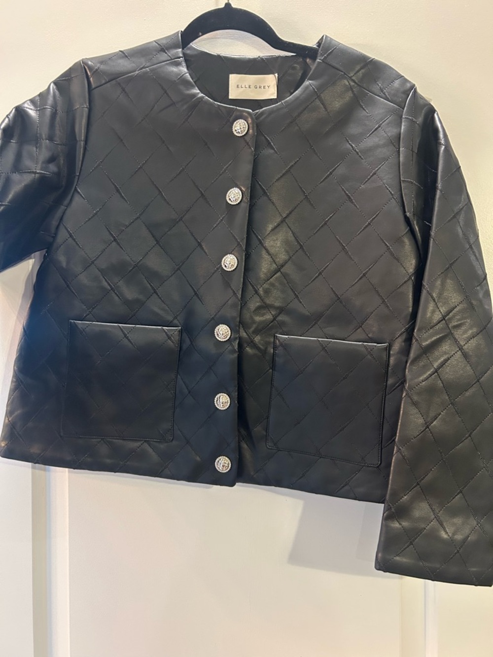 Quilted Faux Leather Jacket in Black
